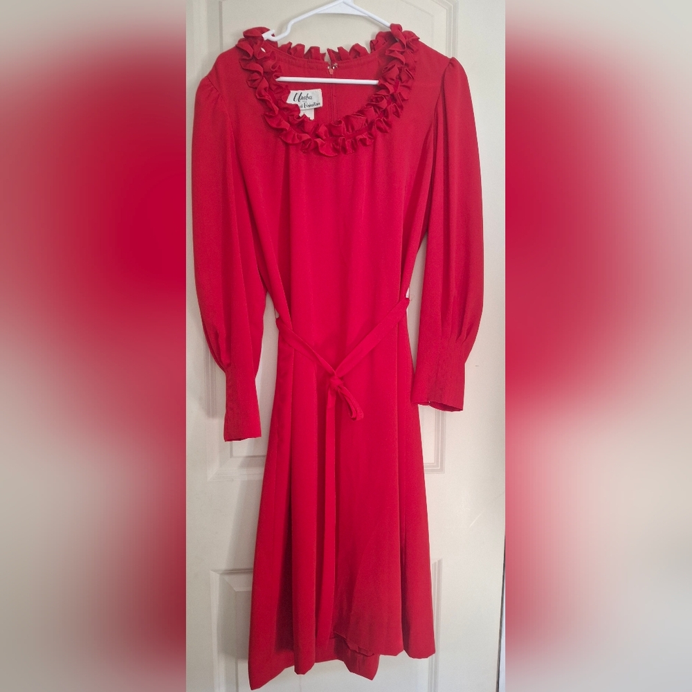 Vintage Umba For Parues Feinstein Elegant Red Ruffled Dress Sz 14 Made In Usa 21